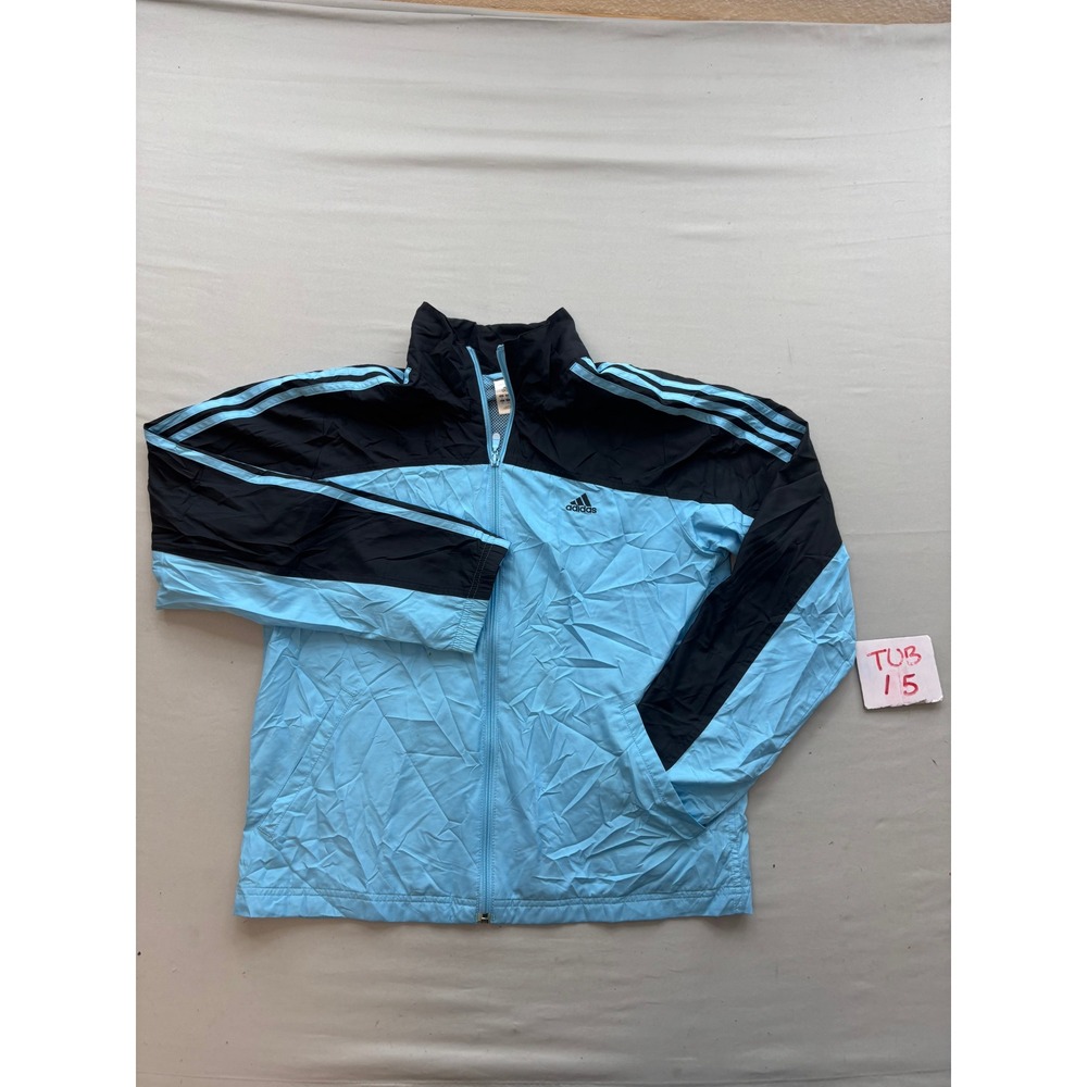 Adidas Windbreaker Jacket Light Blue Black Colorblock Full Zip Mens Medium